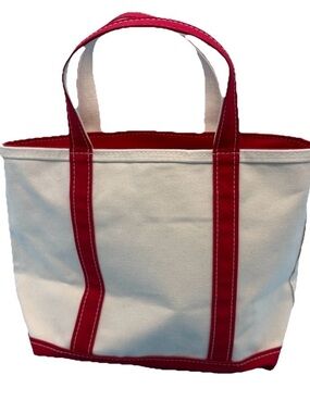 L.L. Bean 1990’s Vintage Boat & Tote Zip Top Canvas Bag USA Made Red Accent
